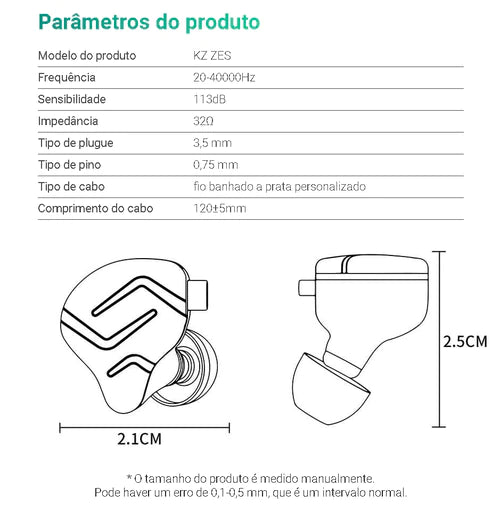 Fone de Ouvido In-Ear Híbrido Eletrostático KZ ZES Lançamento